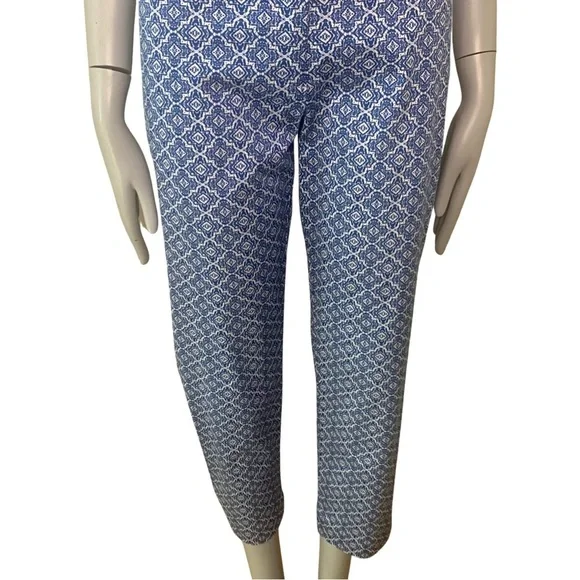 PURE COLLECTION Geo Print Cotton Capri Pants Blue and White - Picture 5 of 16